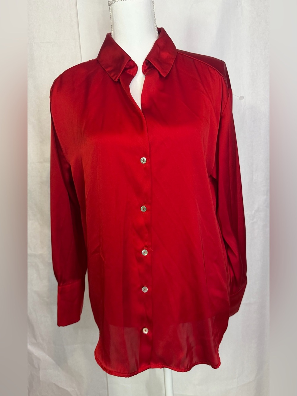 Zara Red Satin Button-Down Blouse